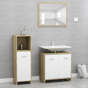 3 Piece Bathroom Furniture Set in White & Sonoma Oak | HipoMarket