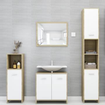 3 Piece Bathroom Furniture Set in White & Sonoma Oak | HipoMarket