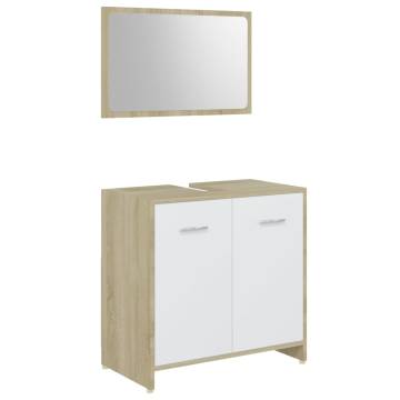 3 Piece Bathroom Furniture Set in White & Sonoma Oak | HipoMarket