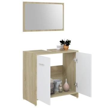 3 Piece Bathroom Furniture Set in White & Sonoma Oak | HipoMarket