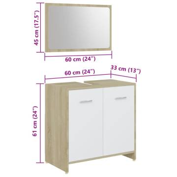 3 Piece Bathroom Furniture Set in White & Sonoma Oak | HipoMarket