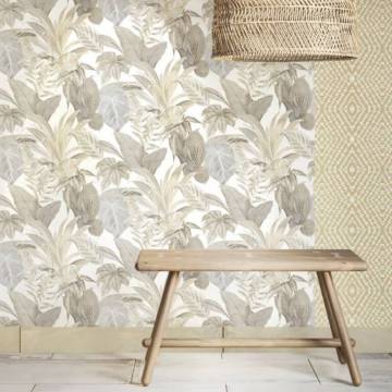 Noordwand Topchic Big Leaves Beige Wallpaper - Easy Application