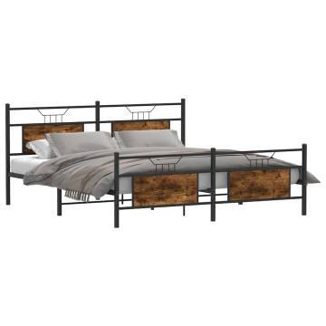 Metal Bed Frame without Mattress - Smoked Oak 180x200 cm Super King