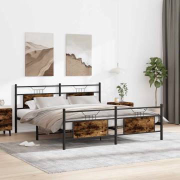 Metal Bed Frame without Mattress - Smoked Oak 180x200 cm Super King