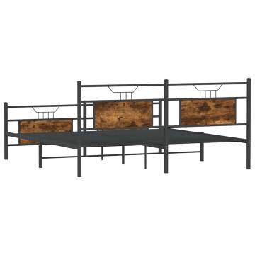 Metal Bed Frame without Mattress - Smoked Oak 180x200 cm Super King