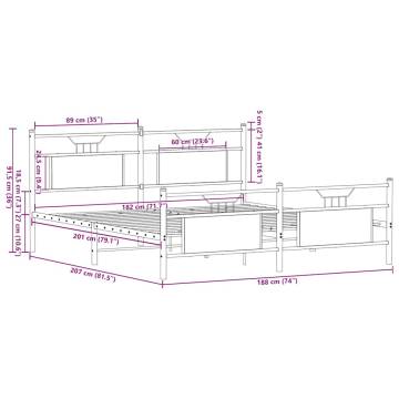 Metal Bed Frame without Mattress - Smoked Oak 180x200 cm Super King