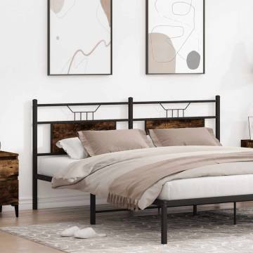 Stylish Smoked Oak Headboard - 160 cm Engineered Wood & Steel