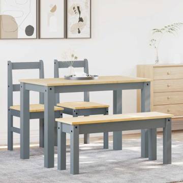 4 Piece Dining Set Panama Grey Solid Wood Pine - Hipomarket UK