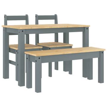 4 Piece Dining Set Panama Grey Solid Wood Pine - Hipomarket UK