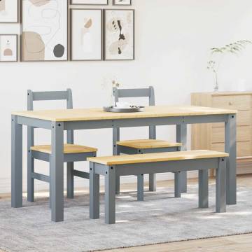 4 Piece Panama Grey Solid Wood Pine Dining Set | HipoMarket