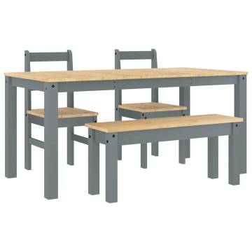 4 Piece Panama Grey Solid Wood Pine Dining Set | HipoMarket