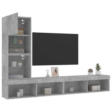 4 Piece TV Wall Units with LED - Concrete Grey Engineered Wood