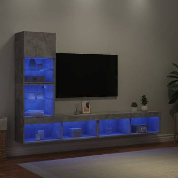 4 Piece TV Wall Units with LED - Concrete Grey Engineered Wood