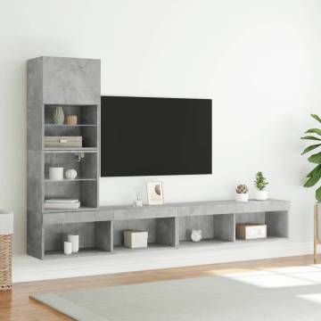 4 Piece TV Wall Units with LED - Concrete Grey Engineered Wood