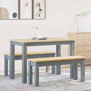 3 Piece Dining Set Panama Grey Solid Wood Pine | Hipomarket