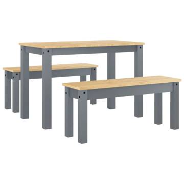 3 Piece Dining Set Panama Grey Solid Wood Pine | Hipomarket