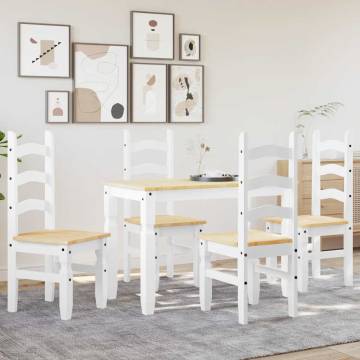 5 Piece Dining Set Panama - White Solid Wood Pine - HipoMarket