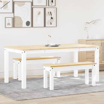 3 Piece Dining Set Panama - White Solid Wood Pine | Hipo Market