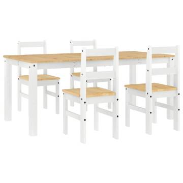 5 Piece Dining Set Panama White Solid Wood Pine - Hipomarket