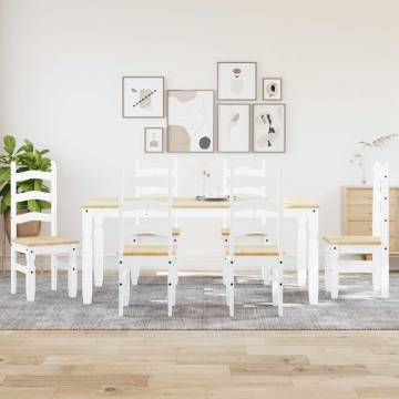 7 Piece Dining Set Panama - White Solid Wood Pine | HipoMarket