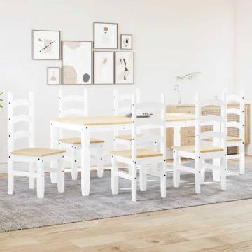 7 Piece Dining Set Panama - White Solid Wood Pine | HipoMarket