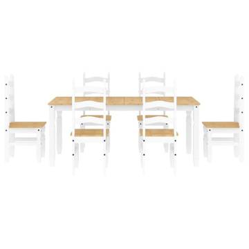 7 Piece Dining Set Panama - White Solid Wood Pine | HipoMarket