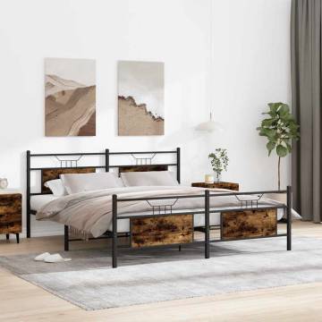 Metal Bed Frame without Mattress - Smoked Oak 160x200 cm