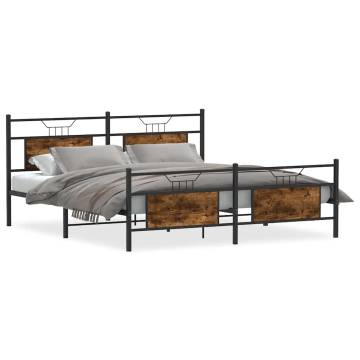 Metal Bed Frame without Mattress - Smoked Oak 160x200 cm