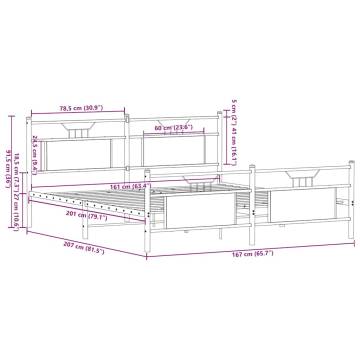 Metal Bed Frame without Mattress - Smoked Oak 160x200 cm