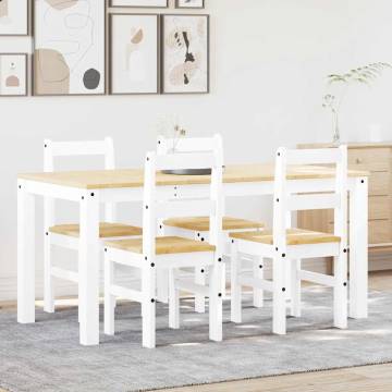 5 Piece Panama White Solid Wood Dining Set | Hipo Market