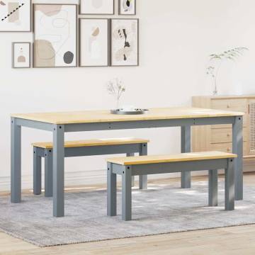 3 Piece Panama Grey Solid Wood Dining Set - Hipomarket UK