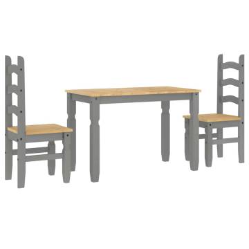 3 Piece Dining Set Panama Grey Solid Wood Pine - Hipo Market