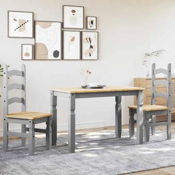 3 Piece Dining Set Panama Grey Solid Wood Pine - Hipo Market