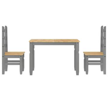 3 Piece Dining Set Panama Grey Solid Wood Pine - Hipo Market