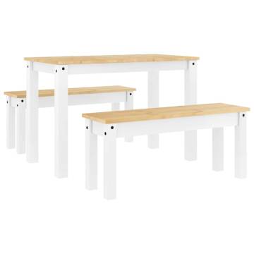 3 Piece Dining Set Panama - White Solid Wood Pine