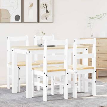 5 Piece Dining Set - Panama White Solid Wood Pine | HipoMarket