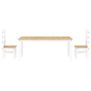 3 Piece Dining Set Panama - White Solid Wood Pine | Hipo Market