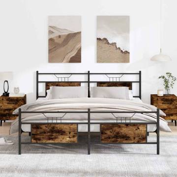 Metal Bed Frame without Mattress - Smoked Oak 183x213 cm