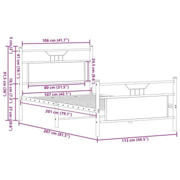 Smoked Oak Bed Frame Without Mattress - 107x203 cm Engineered Wood