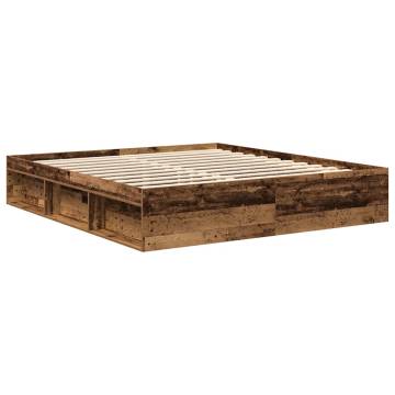 Old Wood Bed Frame 200x200cm - Stylish Storage Solution