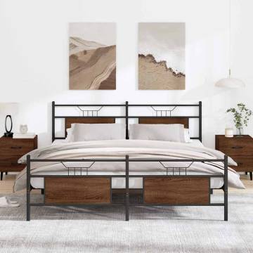 Brown Oak Metal Bed Frame 180x200 cm Super King | HipoMarket