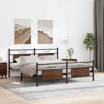 Brown Oak Metal Bed Frame 180x200 cm Super King | HipoMarket