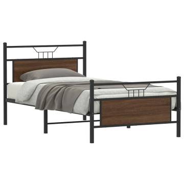 Brown Oak Bed Frame without Mattress - 107x203 cm | Hipo Market