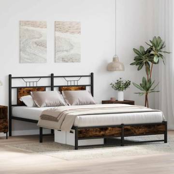 King Size Bed Frame without Mattress - Smoked Oak 150x200 cm