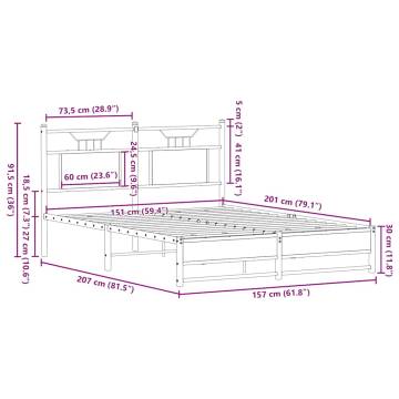 King Size Bed Frame without Mattress - Smoked Oak 150x200 cm