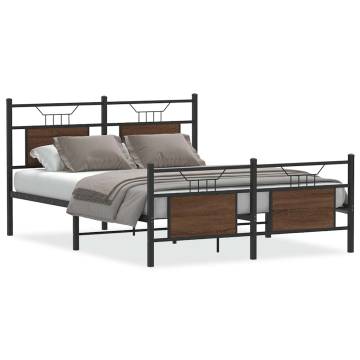 Brown Oak Bed Frame 137x190 cm - Durable, Stylish Design