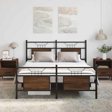 Brown Oak Bed Frame 137x190 cm - Durable, Stylish Design