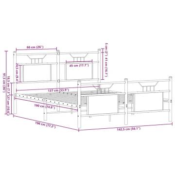 Brown Oak Bed Frame 137x190 cm - Durable, Stylish Design