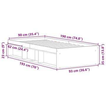 Stylish Old Wood Bed Frame 90x190 cm - Durable & Functional