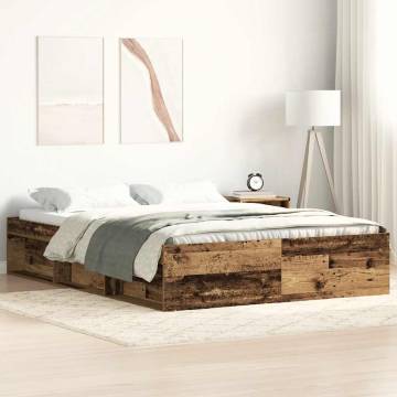 Old Wood Bed Frame 160x200cm | Durable Engineered Wood